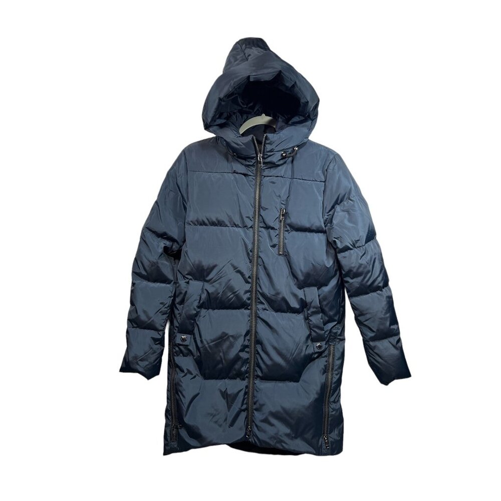 Orolay Down Jacket Hooded Winter Coat Two-Way Zipper Puffer Navy Blue Small